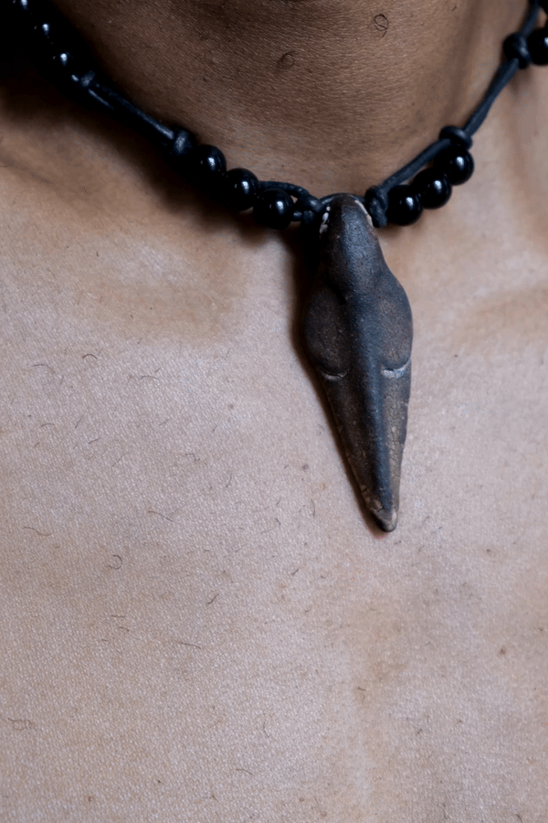 1/1 – Clay Shy Spike Pendant On Onyx Beaded Cord