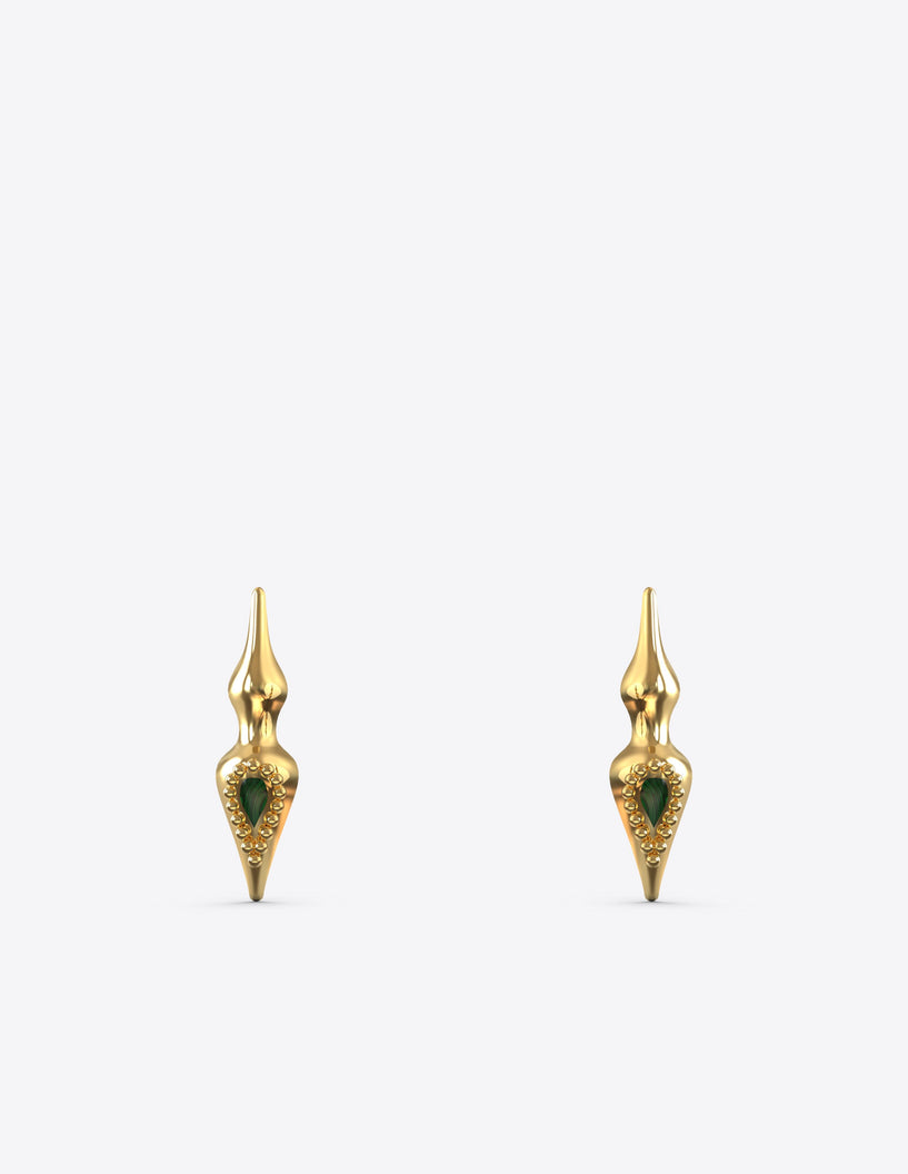 Arrowhead Studs with Malachite Inlay in Polished Gold Vermeil