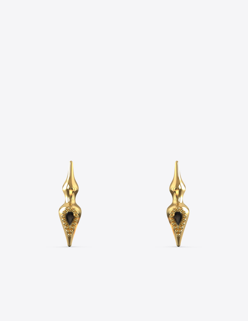 Arrowhead Studs with Onyx Inlay in Polished Gold Vermeil