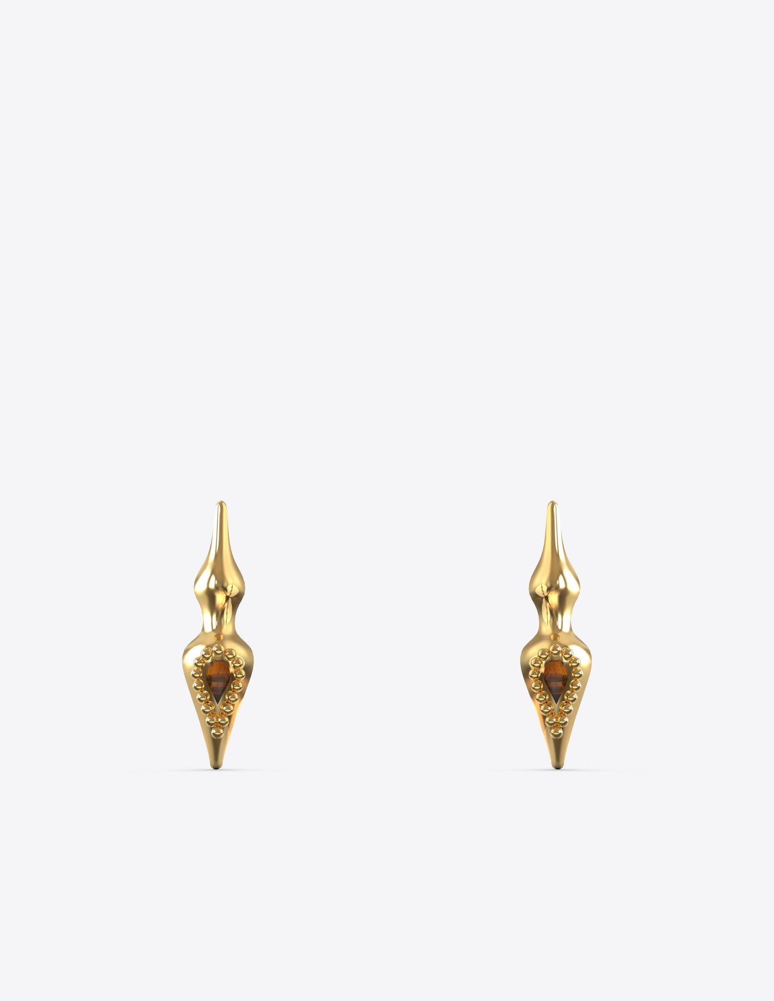 Arrowhead Studs with Tiger Eye Inlay in Polished Gold Vermeil