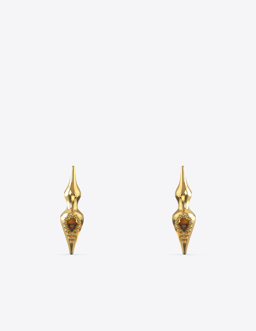 Arrowhead Studs with Tiger Eye Inlay in Polished Gold Vermeil