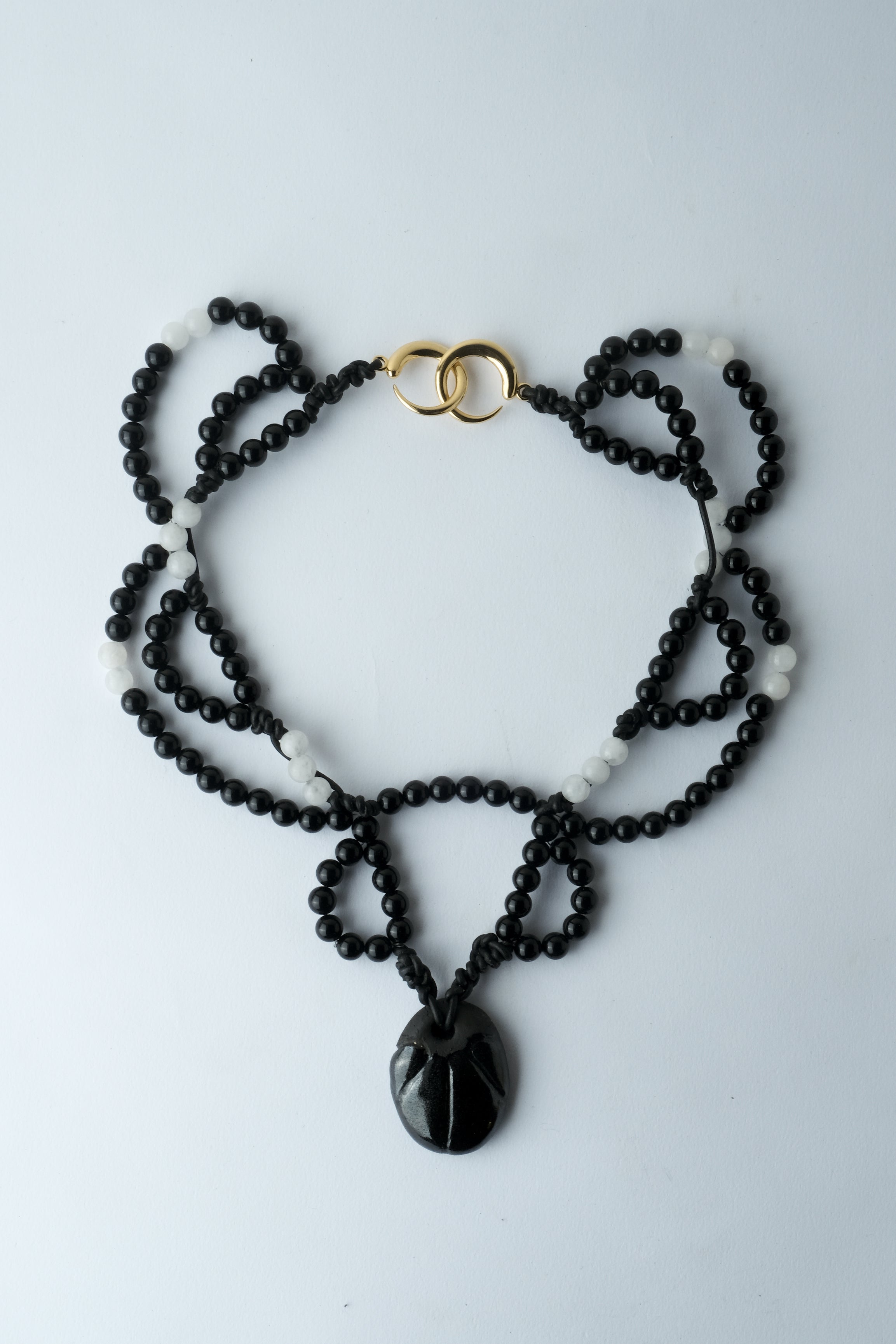 1/1 – Black Plaits Pendant on Onyx and Quartz Beaded Cord