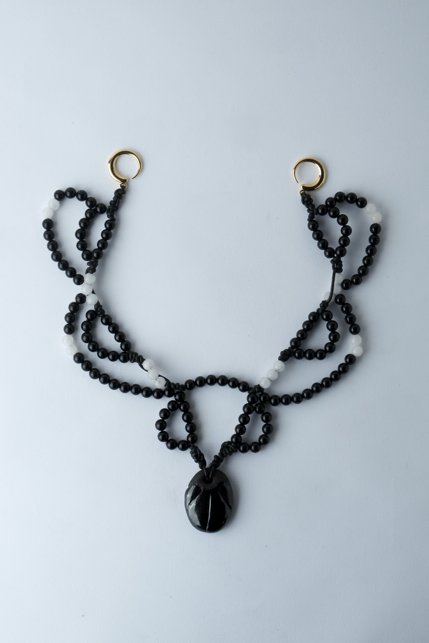 1/1 – Black Plaits Pendant on Onyx and Quartz Beaded Cord