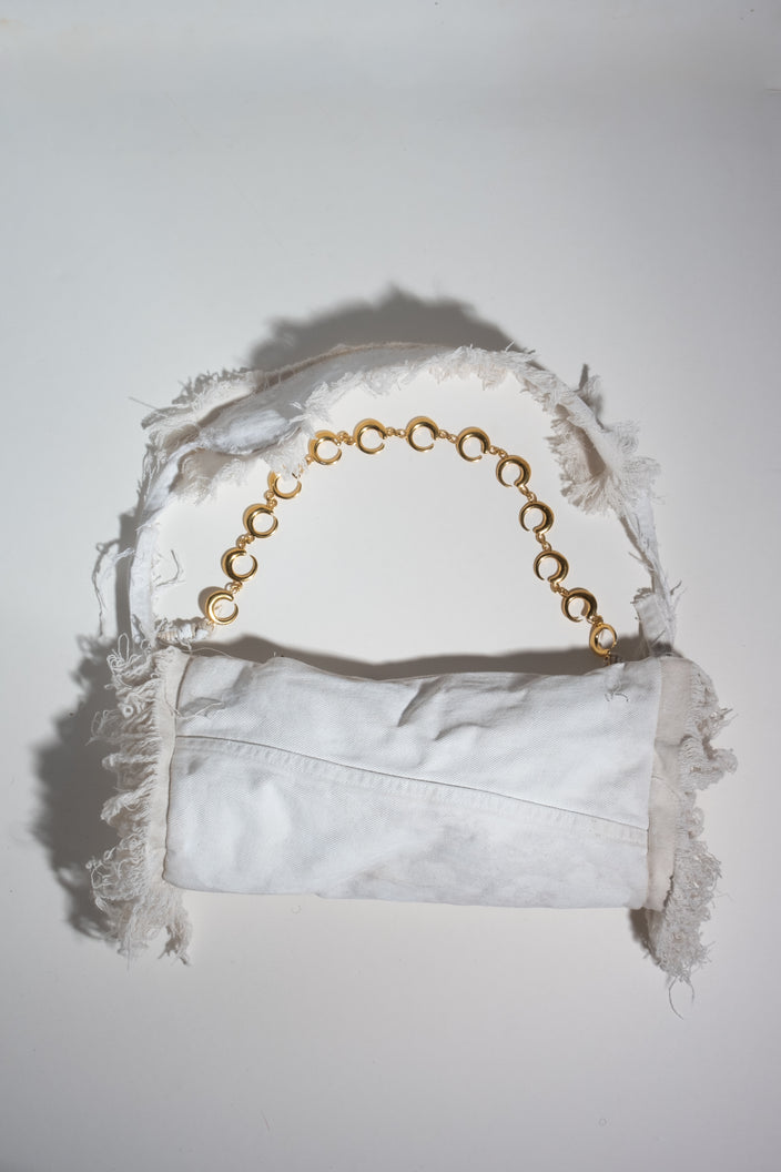 1/1 – White Denim Fringe Shoulder Bag