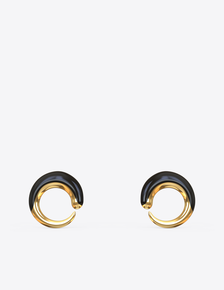 Khartoum Studs with Solid Onyx Inlay in Polished Gold Vermeil