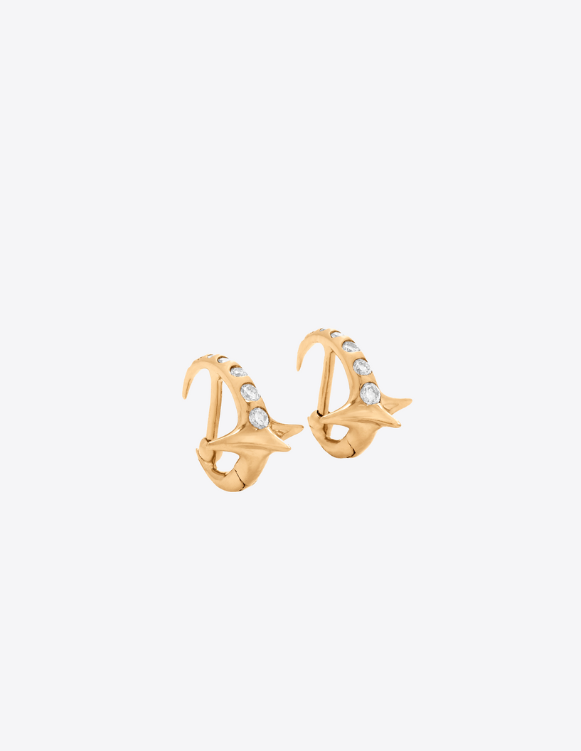 Tiny Solo Spike Hoops in 18K Gold with Diamonds