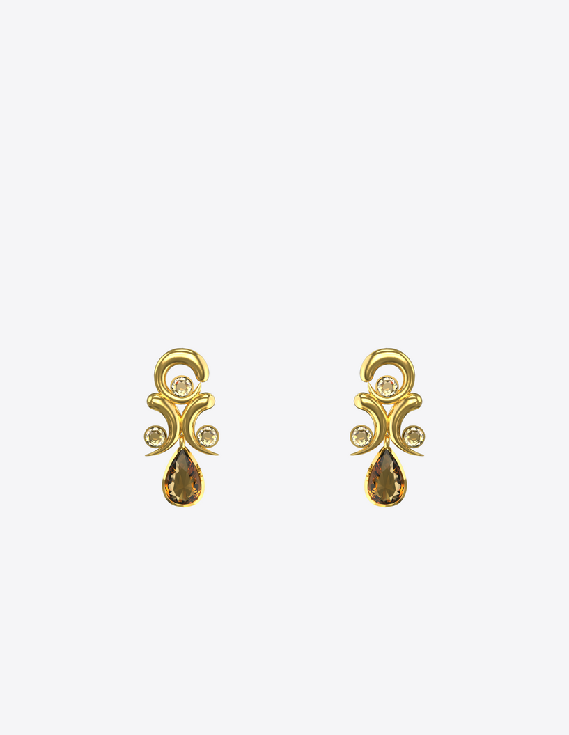 Two Talon Stud Drops in 18K Gold with Citrine and Diamond