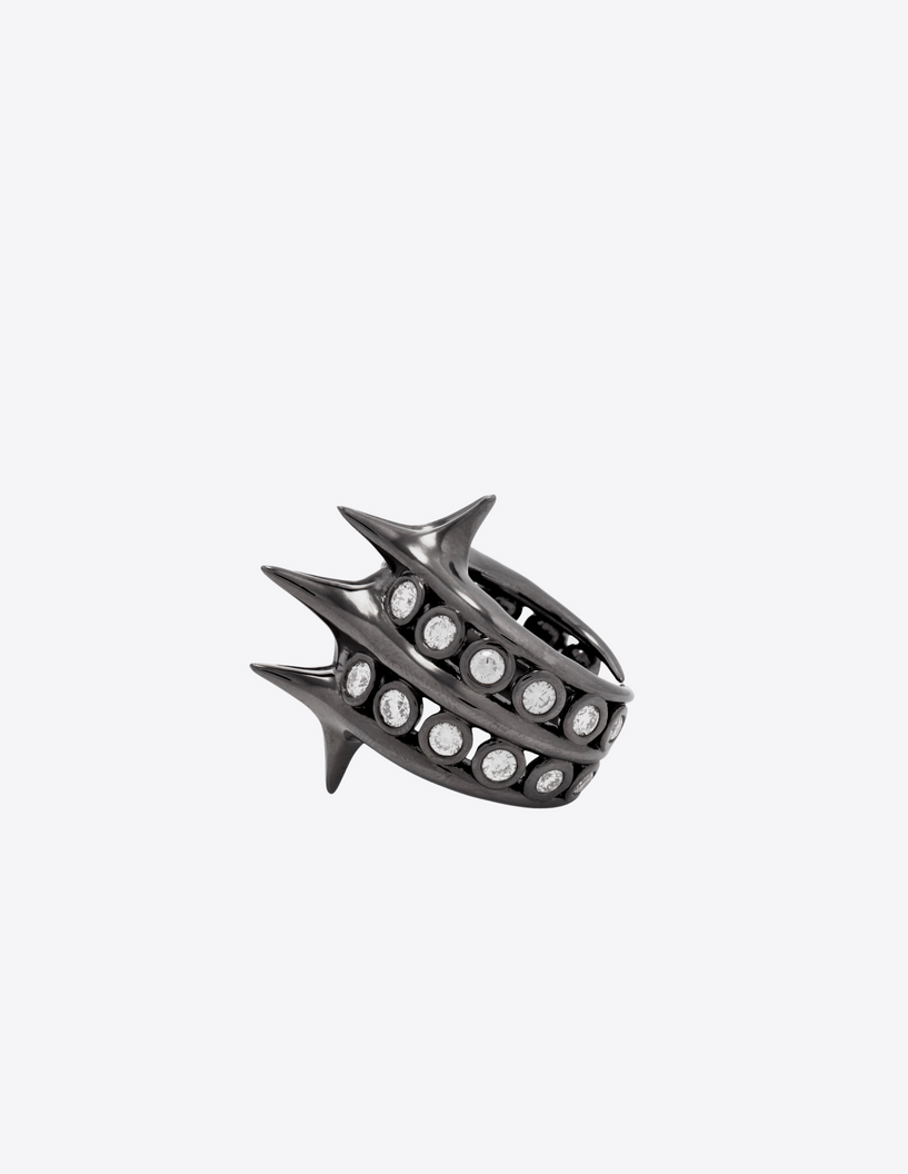 Spike Network Ring in 18K Black Rhodium Gold with Diamonds