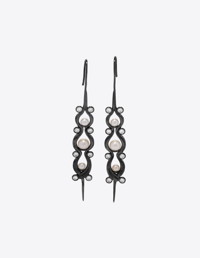 Together Tentatively Drops in 18K Black Rhodium Gold with Diamonds and Pearls