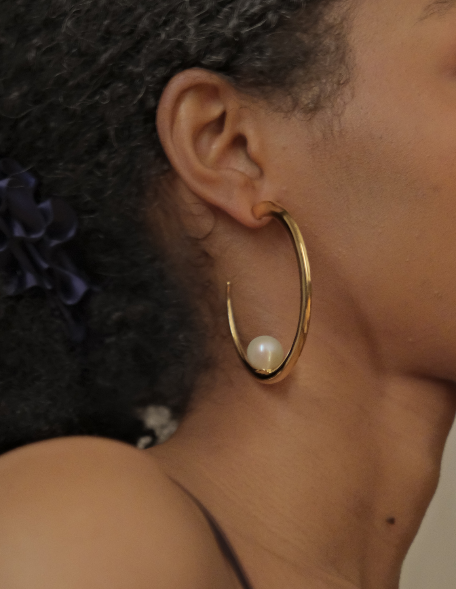 Isha Hoops in Polished Gold Vermeil with Pearl