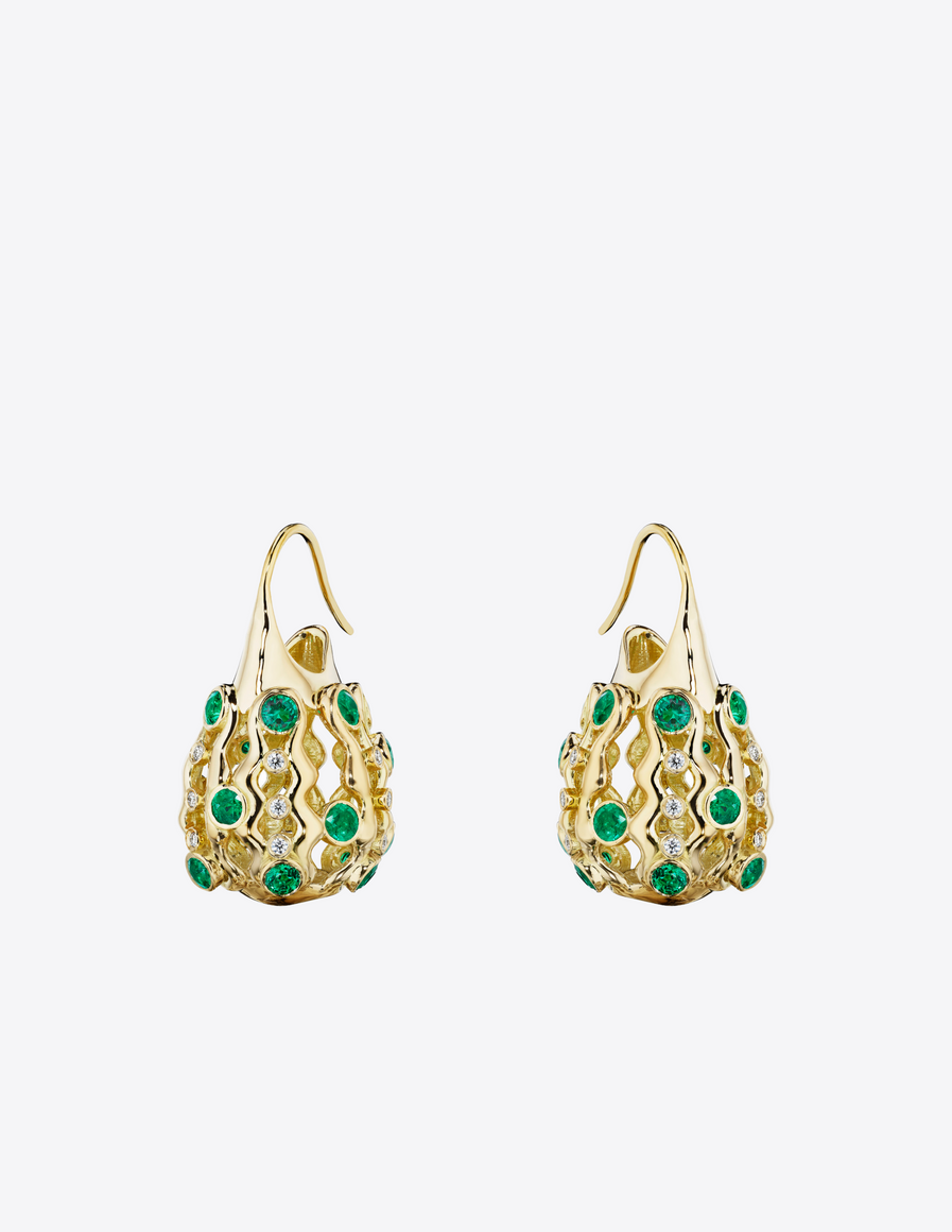 Basket Drops in 18K Gold with Emerald & Diamond