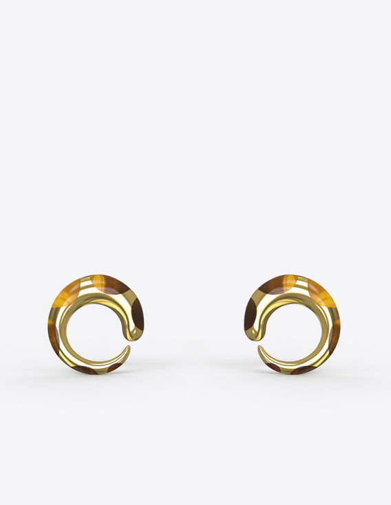 Khartoum Studs with Striped Tiger Eye Inlay in Polished Gold Vermeil