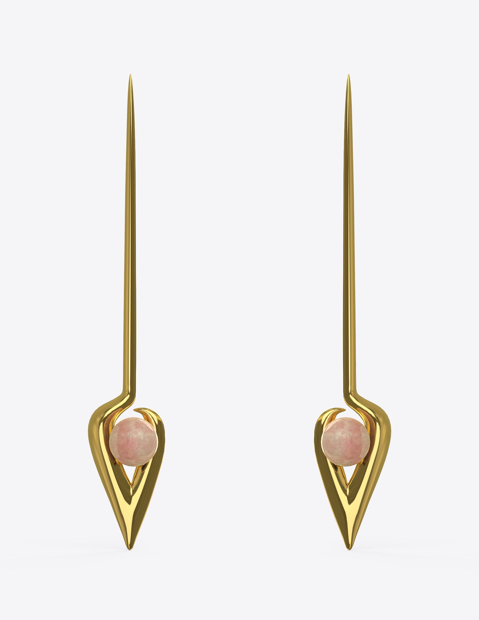Long Iklwa Drops with Rose Quartz in Polished Gold Vermeil