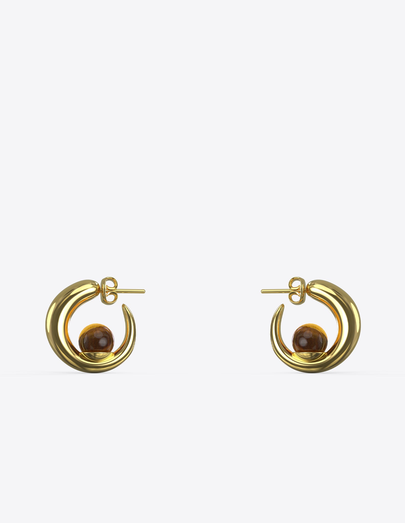 Tiny Isha Hoops with Tiger Eye in Polished Gold Vermeil